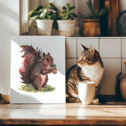 Coffee Connoisseur Squirrel Print - Lora Cavallin Art - Not Framed Print Only