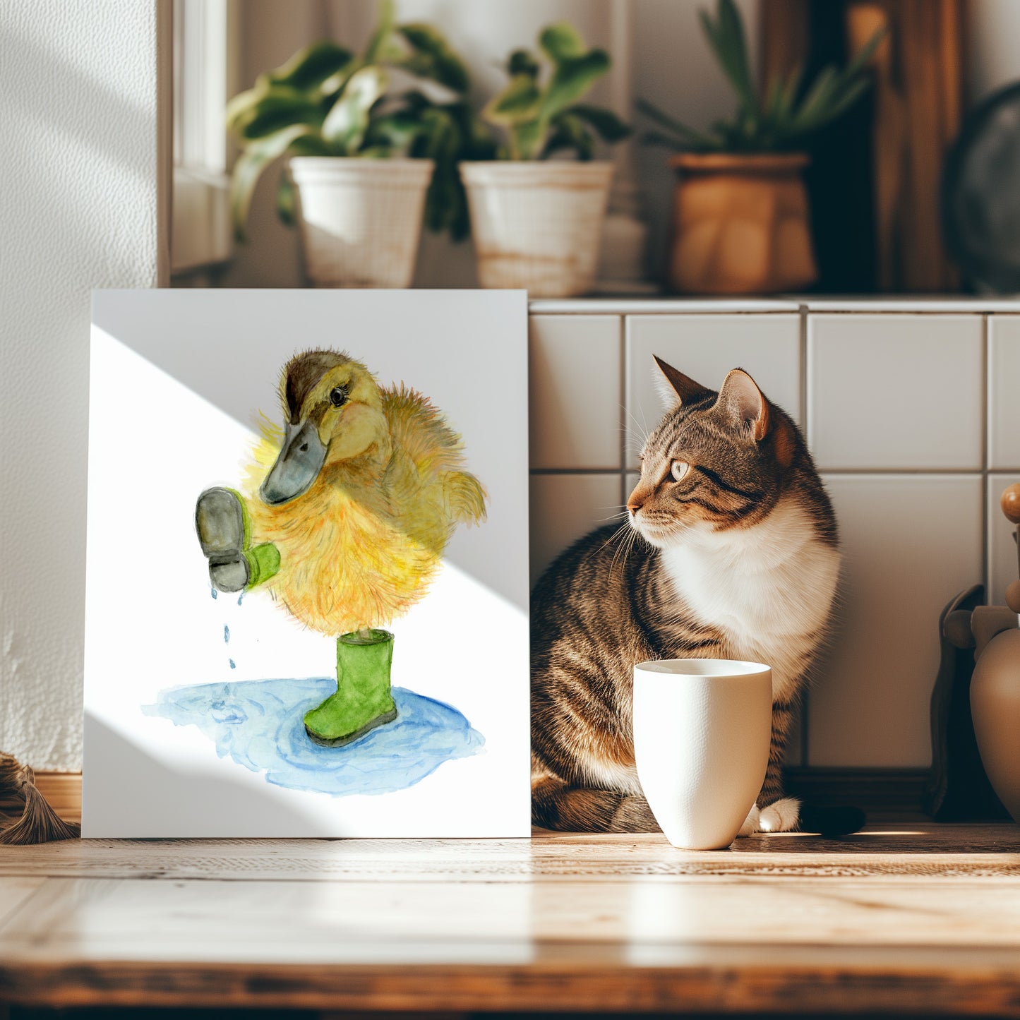 Baby Duckling with Boots on - Lora Cavallin Art - Not Framed Print Only