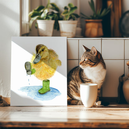 Baby Duckling with Boots on - Lora Cavallin Art - Not Framed Print Only