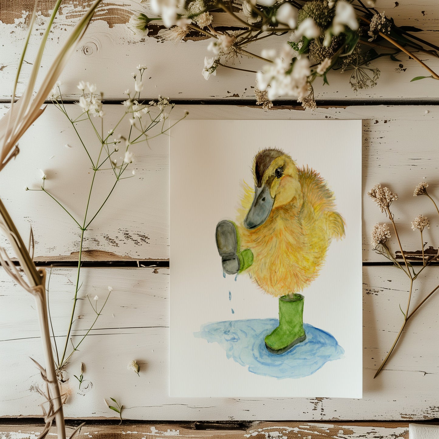 Baby Duckling with Boots on - Lora Cavallin Art - Not Framed Print Only