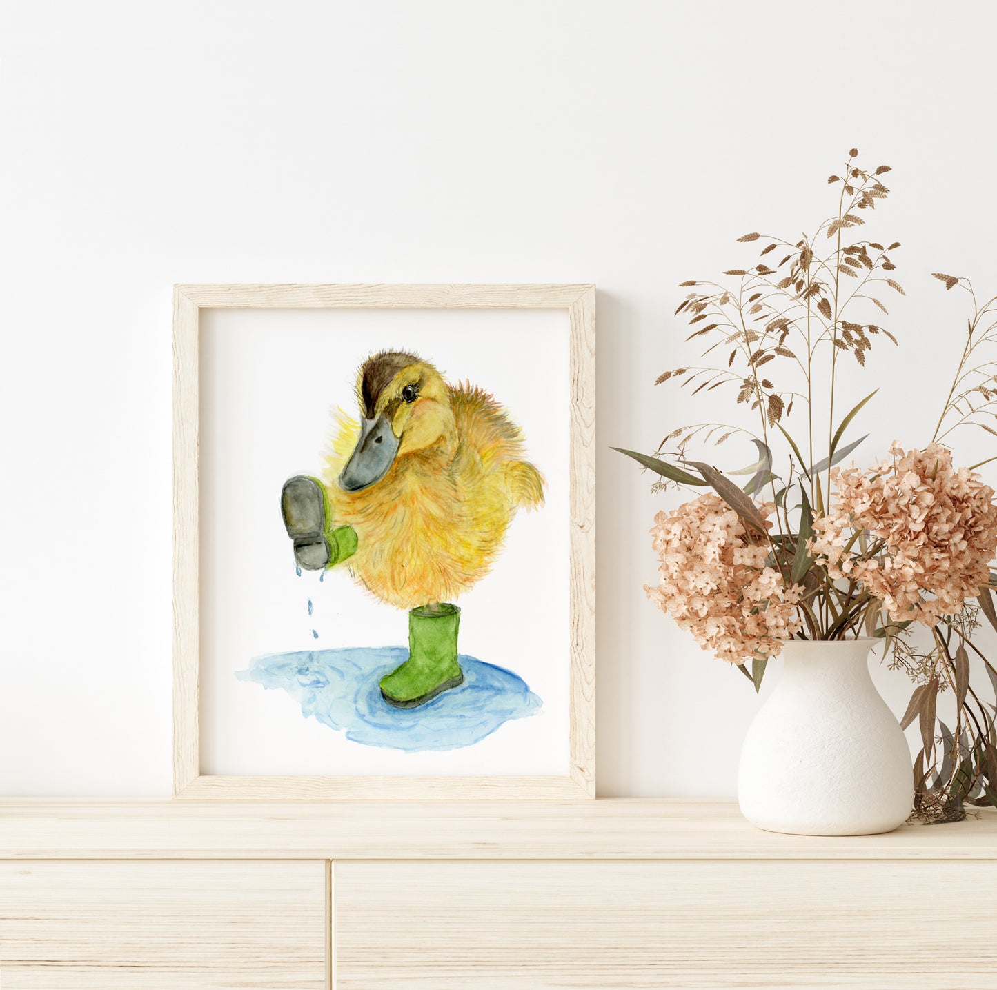 Baby Duckling with Boots on - Lora Cavallin Art - Not Framed Print Only