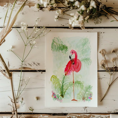 Flamingo Drinking Coffee - Lora Cavallin Art - Not Framed Print Only