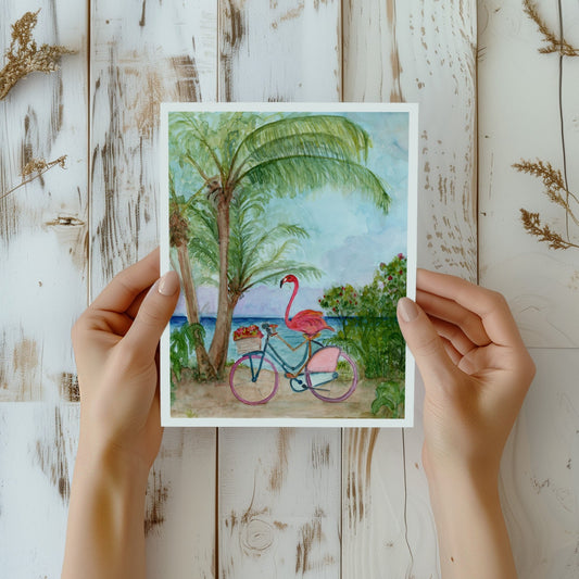 Flamingo on a Bike - Lora Cavallin Art - Not Framed Print Only