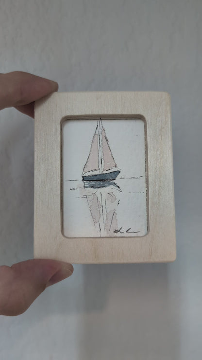 Mini Sailboat Painting - Original Watercolor Art by Lora Cavallin