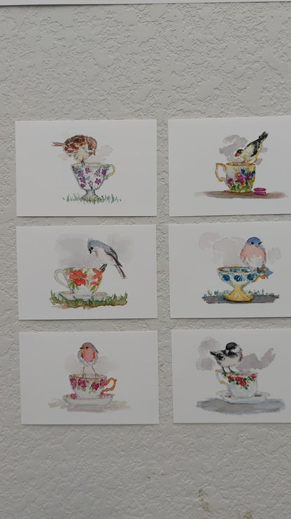 Six Bird and Teacup Art Prints