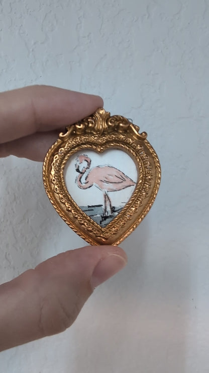 Mini Flamingo Painting - Tiny Original Watercolor Art by Lora Cavallin
