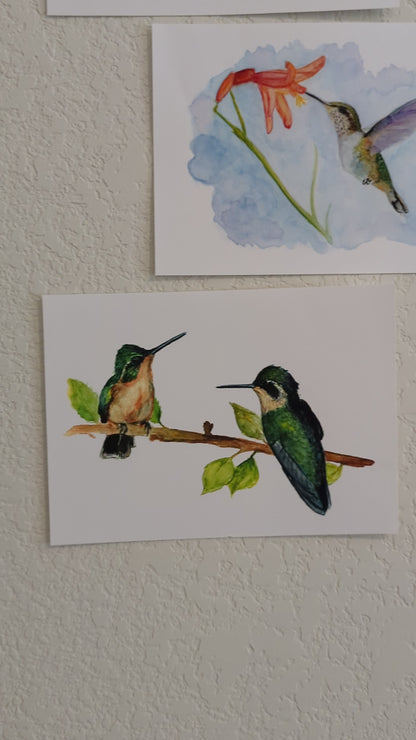 Set of 5 Hummingbird Art Prints – Unframed Watercolor Giclée Prints by Lora Cavallin – Bird Wall Art for Home Decor
