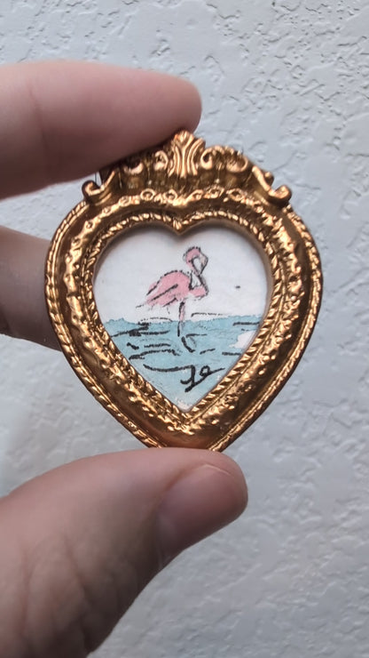 Mini Flamingo Painting - Tiny Original Watercolor Art by Lora Cavallin