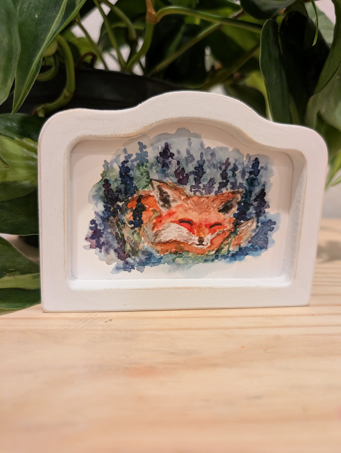 Mini Sleeping Fox Art Print - Wood Arch Frame - Lora Cavallin Art