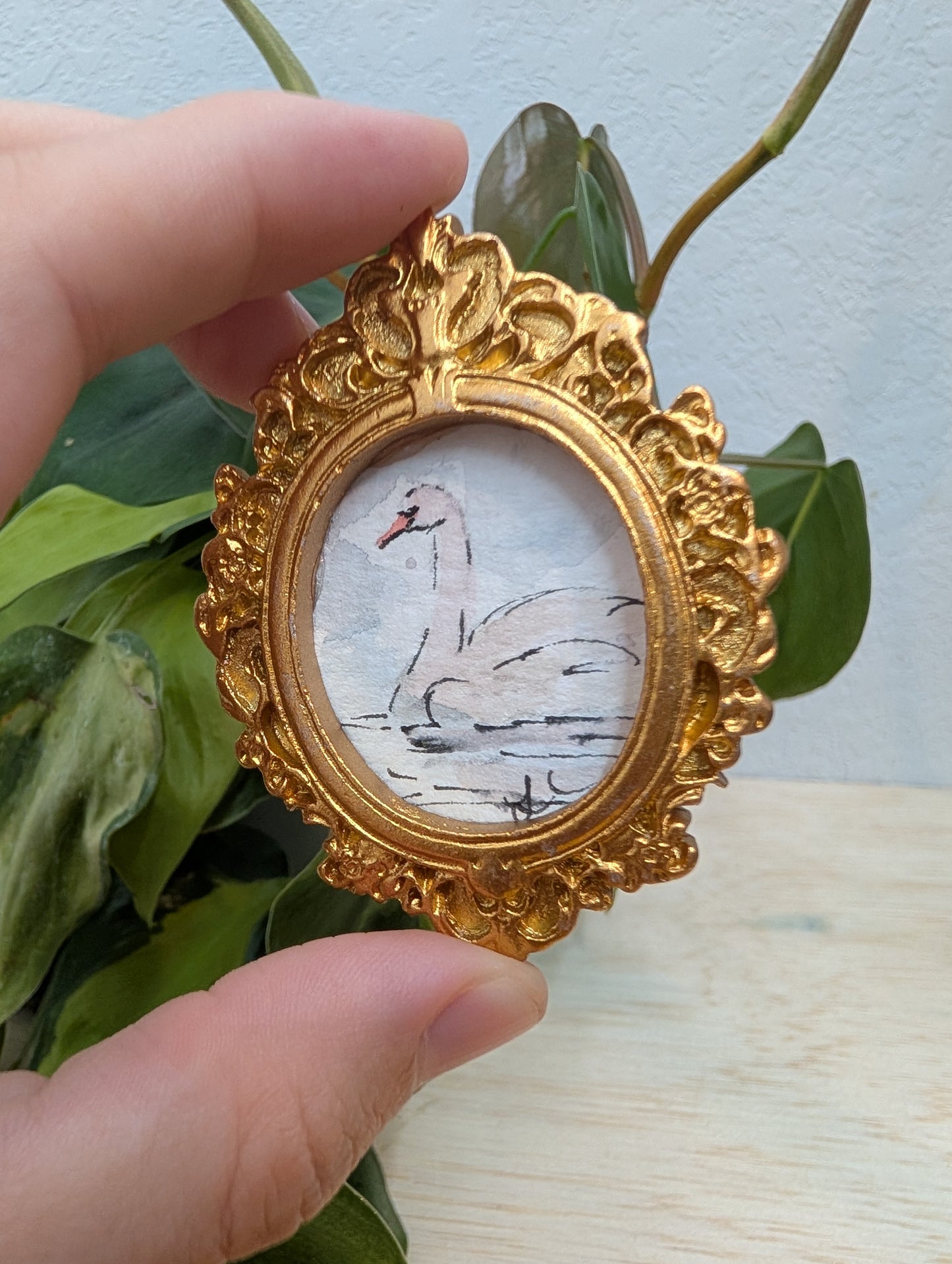 Mini Swan Painting - Original Watercolor Art by Lora Cavallin