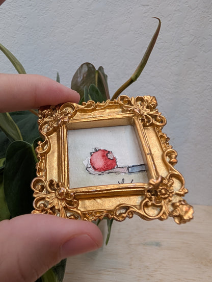 Mini Snow White Apple Painting - Original Watercolor Art by Lora Cavallin