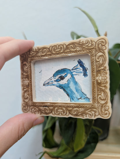 Mini Peacock Painting - Original Watercolor Art by Lora Cavallin
