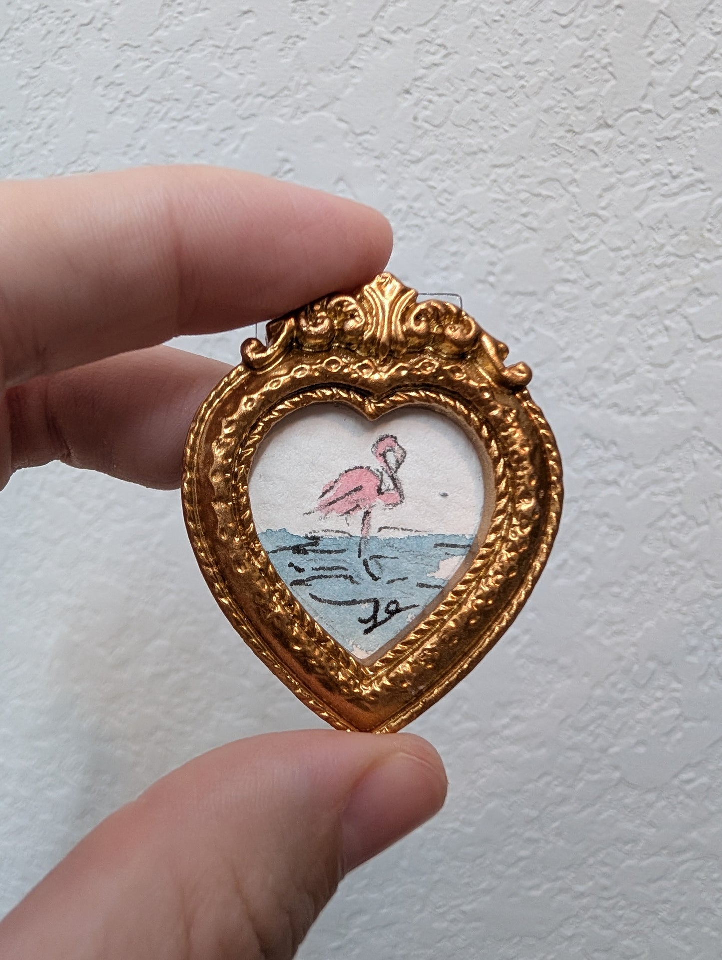 Mini Flamingo Painting - Tiny Original Watercolor Art by Lora Cavallin