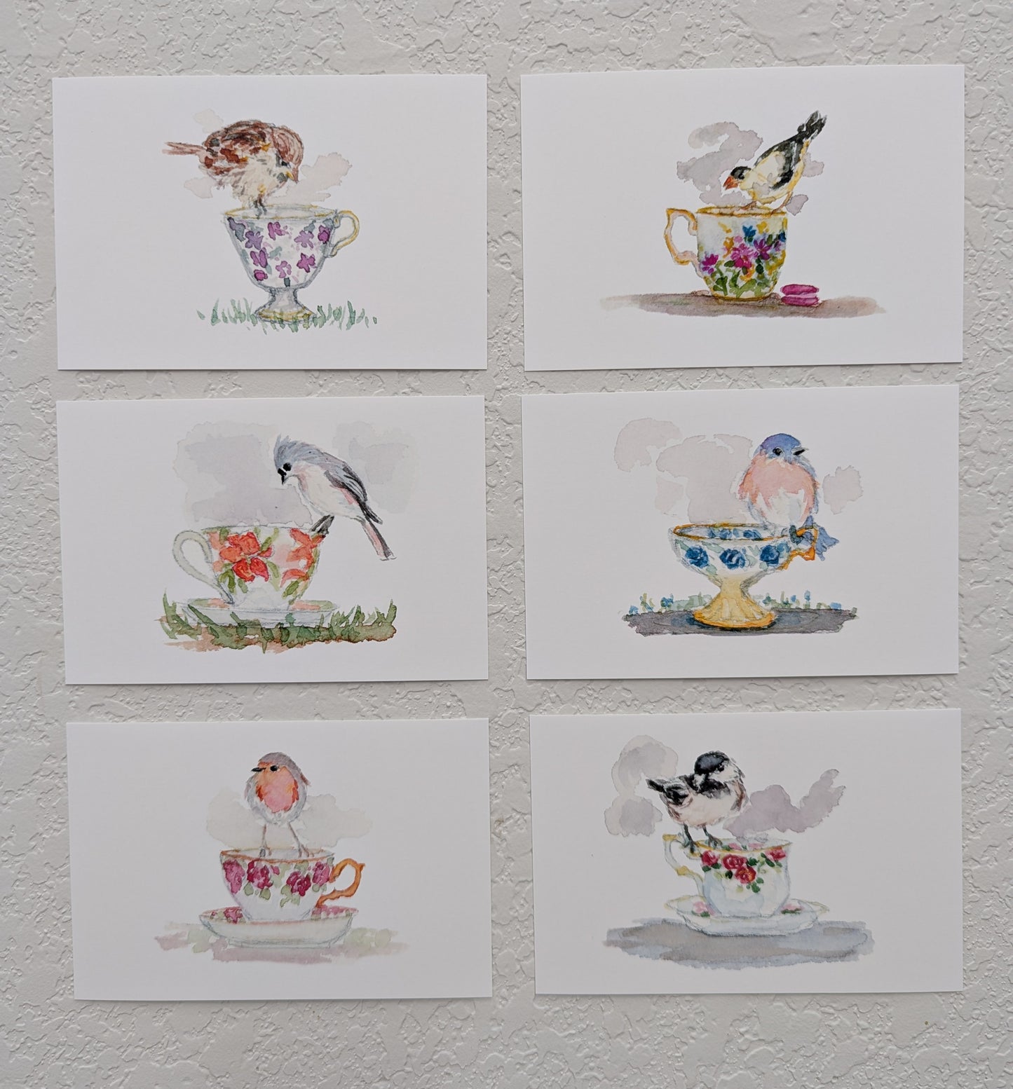 Six Bird and Teacup Art Prints