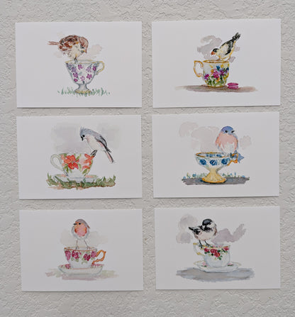 Six Bird and Teacup Art Prints