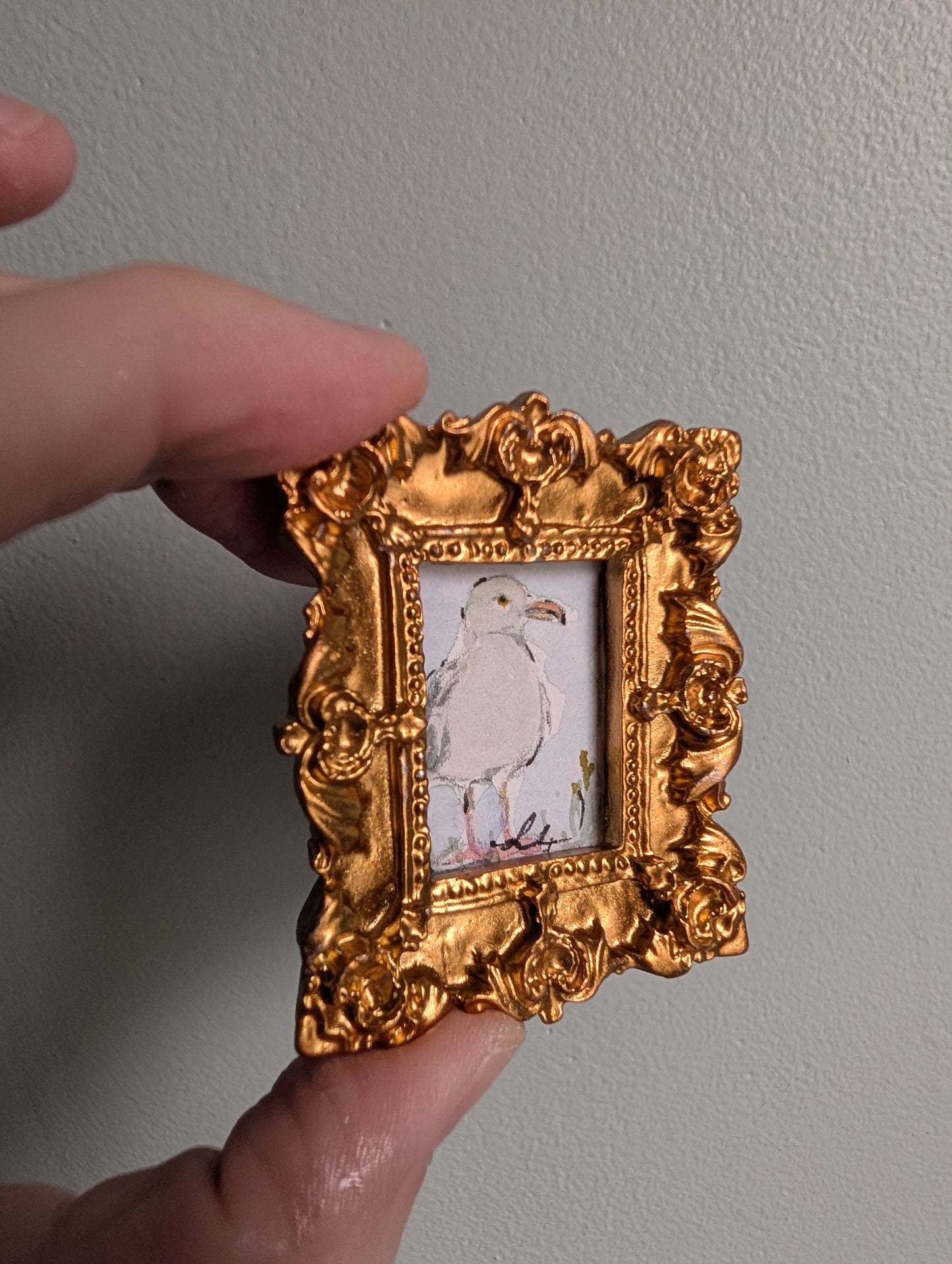 Mini Seagull Painting - Original Watercolor Art by Lora Cavallin