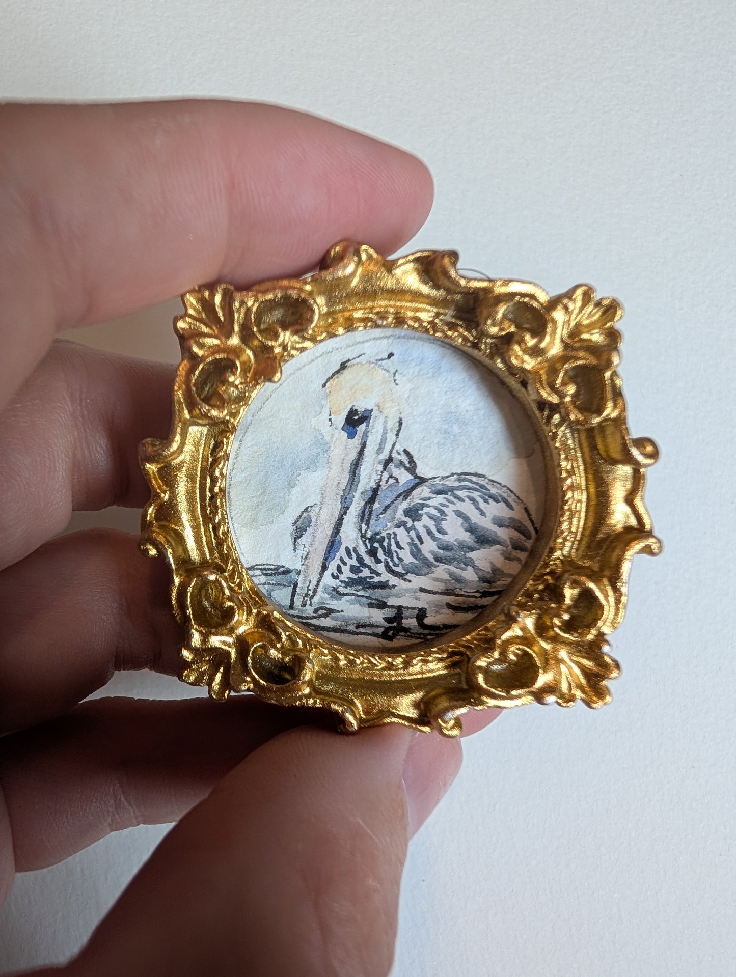 Mini Pelican Painting - Original Watercolor Art by Lora Cavallin