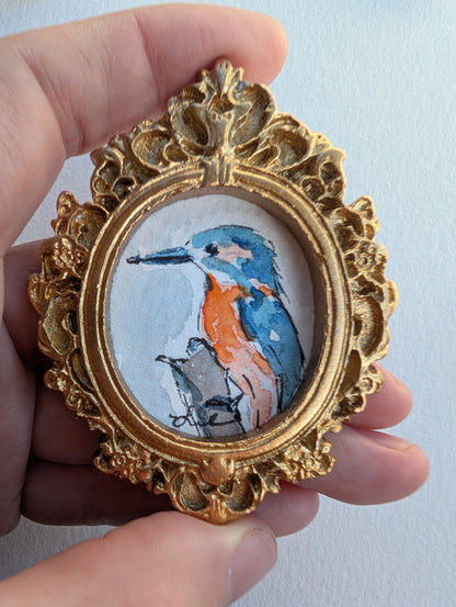 Mini Kingfisher Bird Painting - Original Watercolor Art by Lora Cavallin
