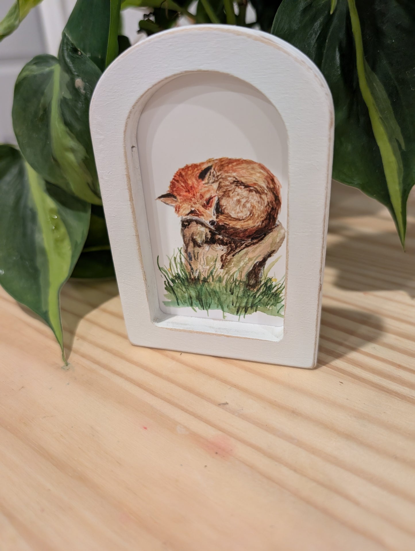Mini Sleeping Fox Art Print - Wood Arch Frame - Lora Cavallin Art