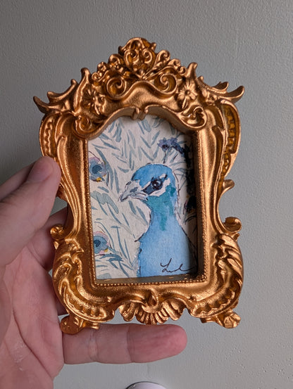 Mini Peacock Painting - Original Watercolor Art by Lora Cavallin