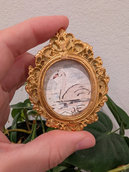 Mini Swan Painting - Original Watercolor Art by Lora Cavallin