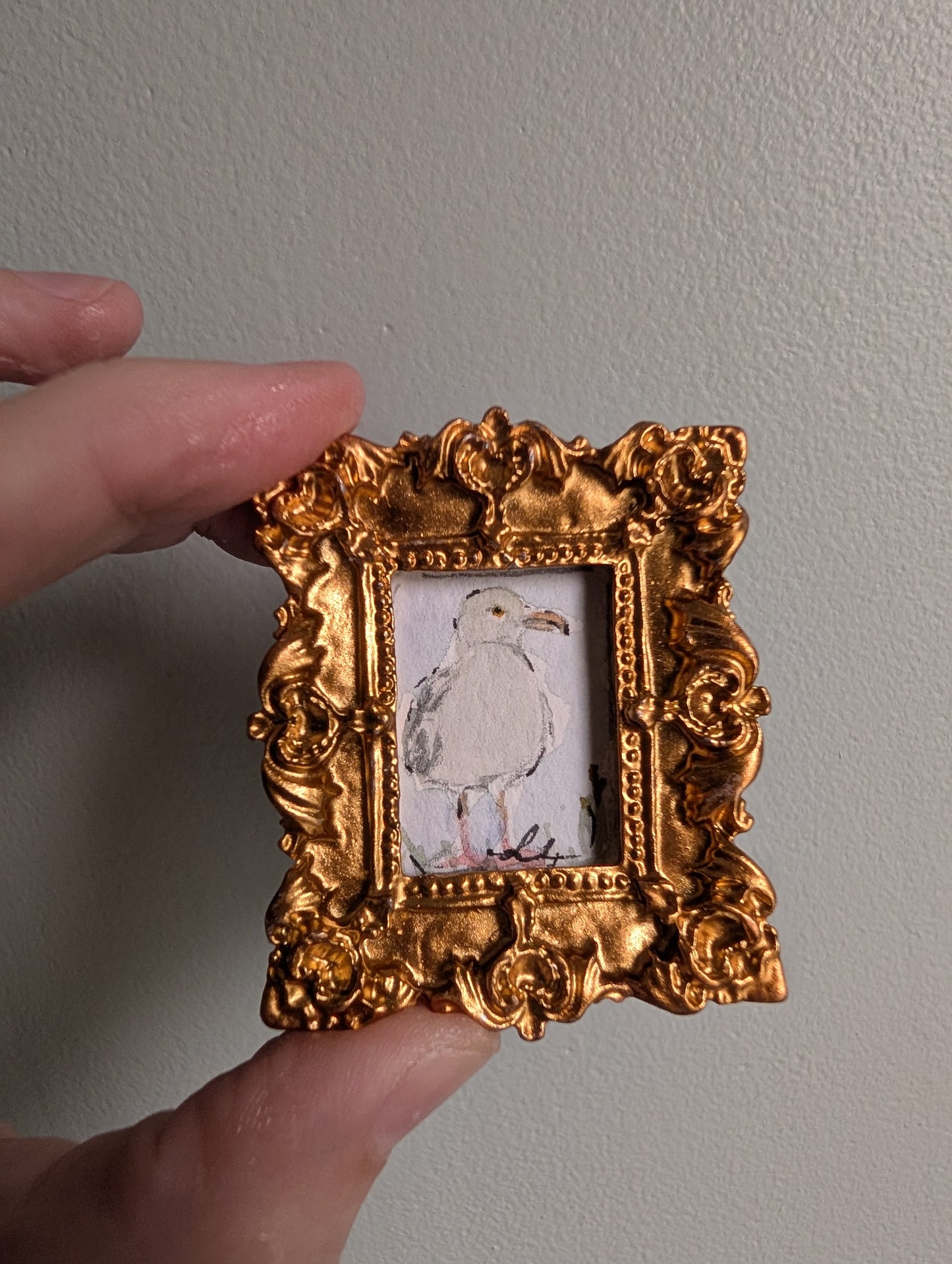Mini Seagull Painting - Original Watercolor Art by Lora Cavallin