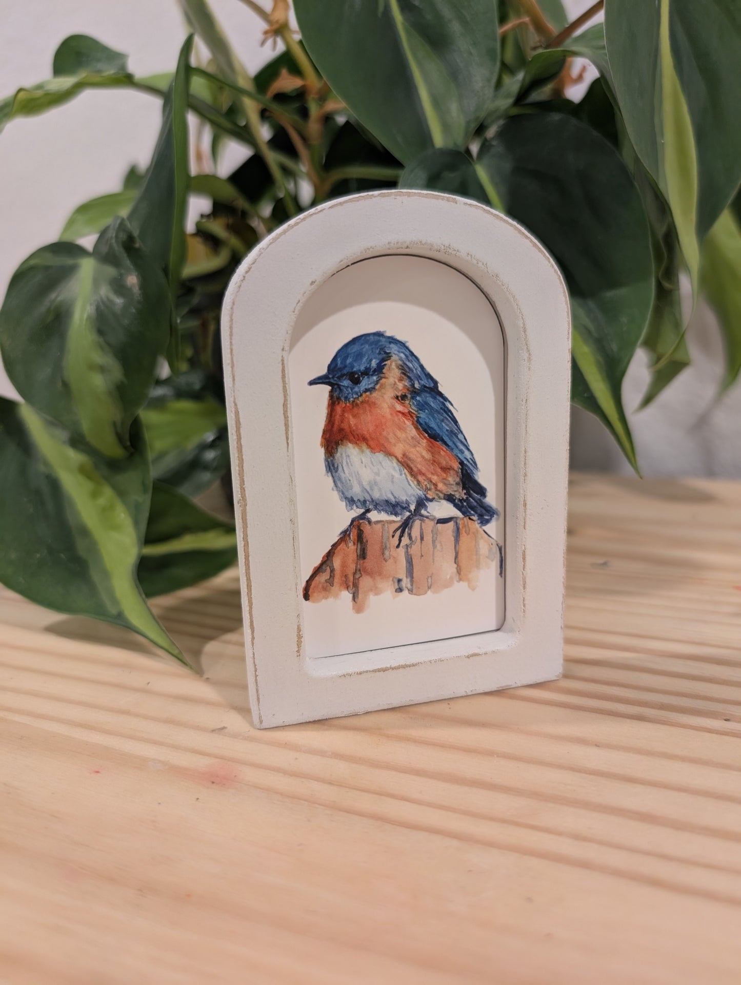 Mini Bluebird Art Print - Wood Arch Frame - Lora Cavallin Art