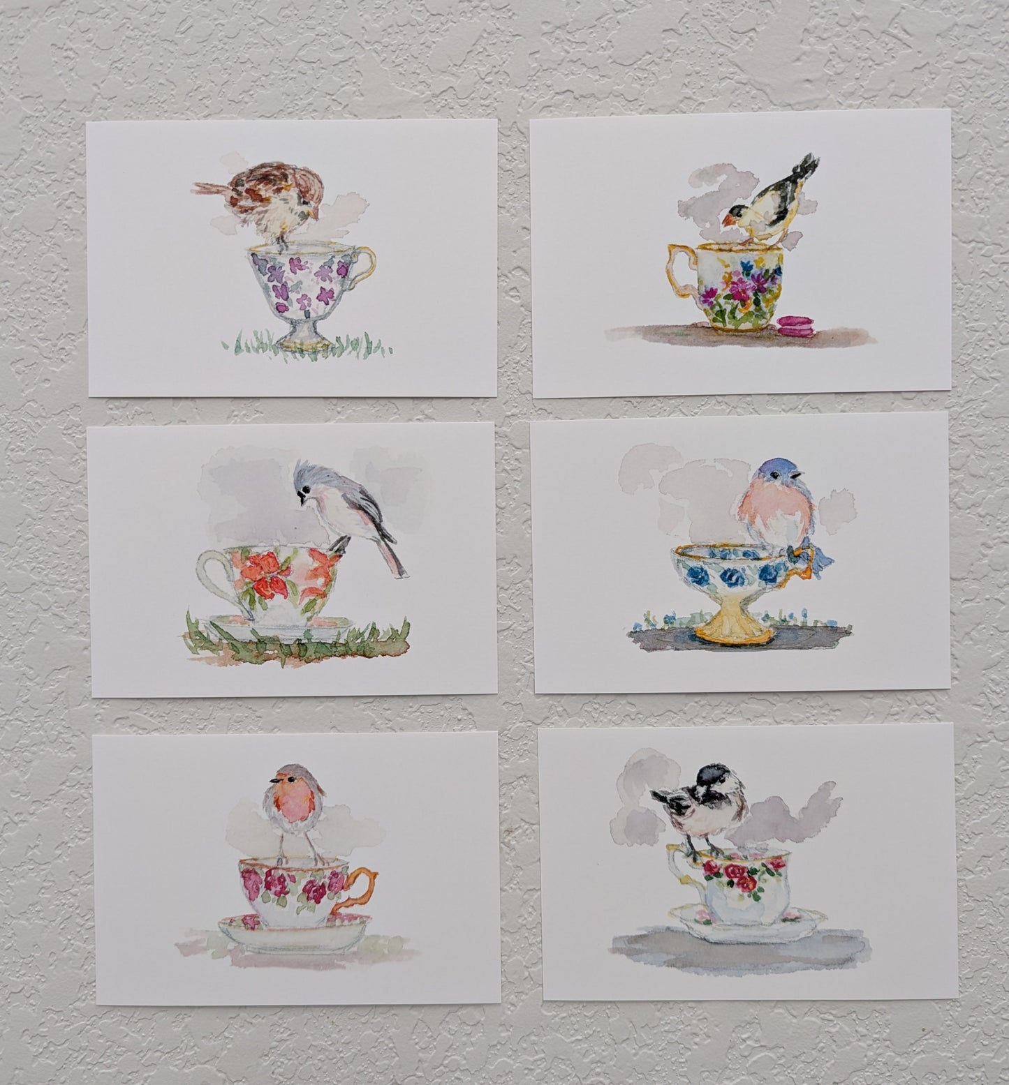 Six Bird and Teacup Art Prints