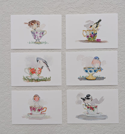 Six Bird and Teacup Art Prints