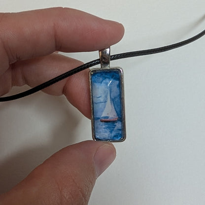 Sailboat at Night Pendant Necklace - Lora Cavallin Art