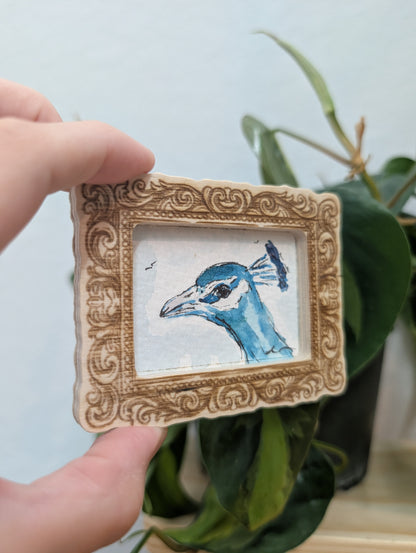 Mini Peacock Painting - Original Watercolor Art by Lora Cavallin