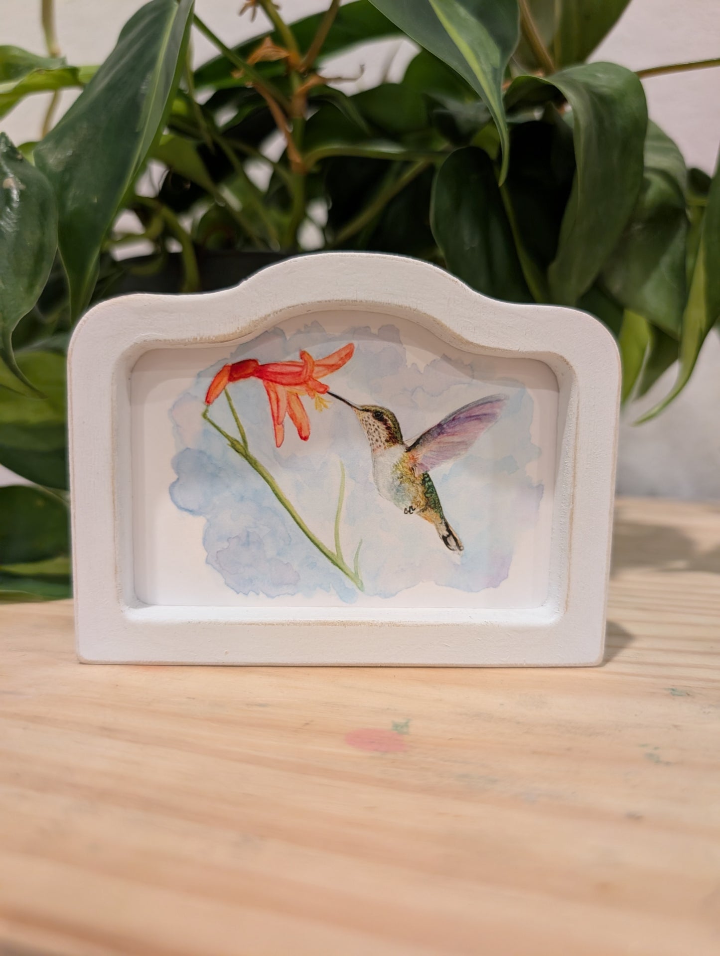 Mini Hummingbird Art Print - Wood Arch Frame - Lora Cavallin Art