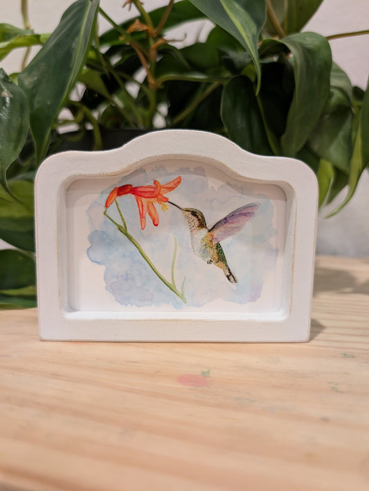 Mini Hummingbird Art Print - Wood Arch Frame - Lora Cavallin Art