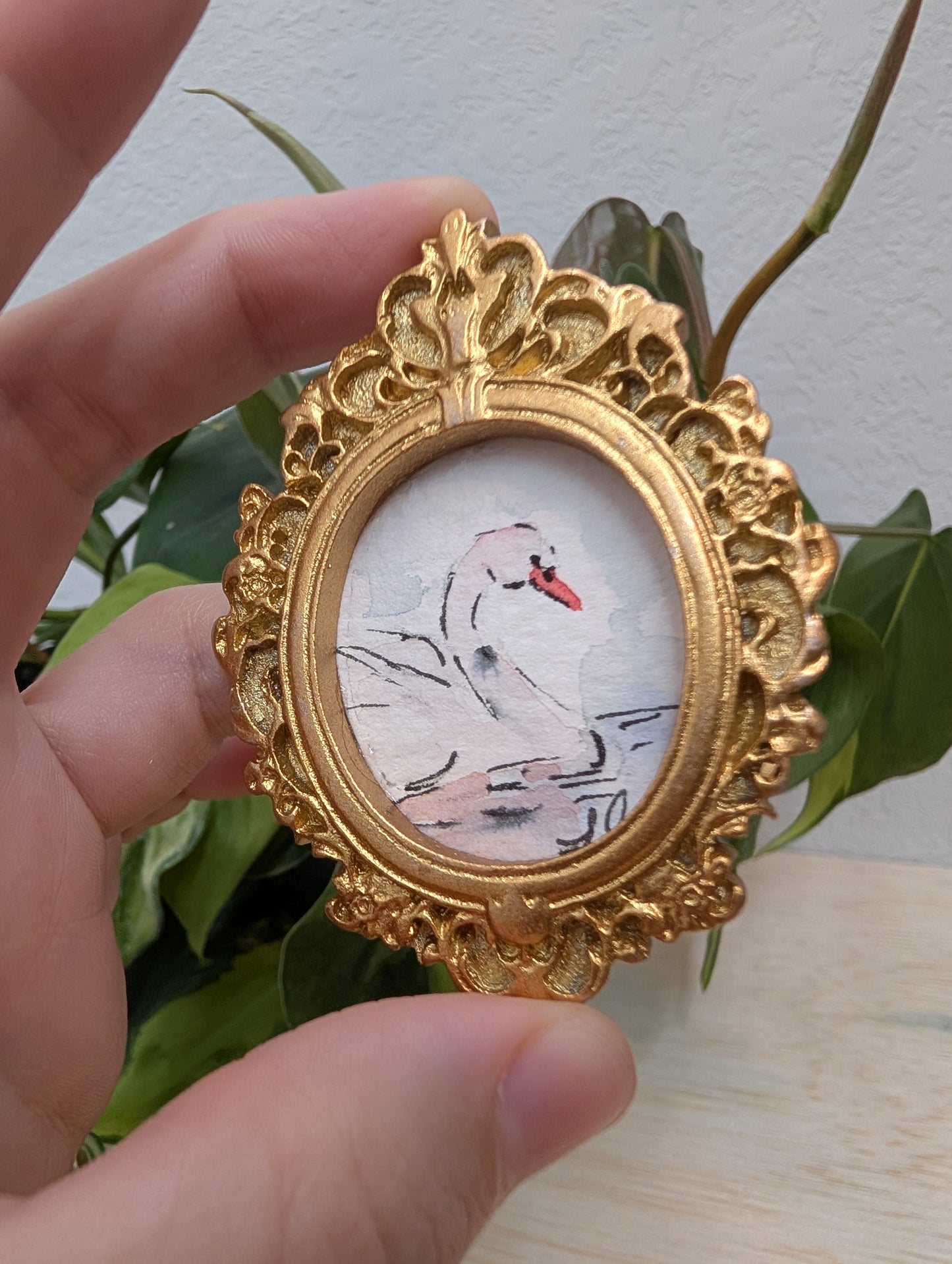 Mini Swan Painting - Original Watercolor Art by Lora Cavallin