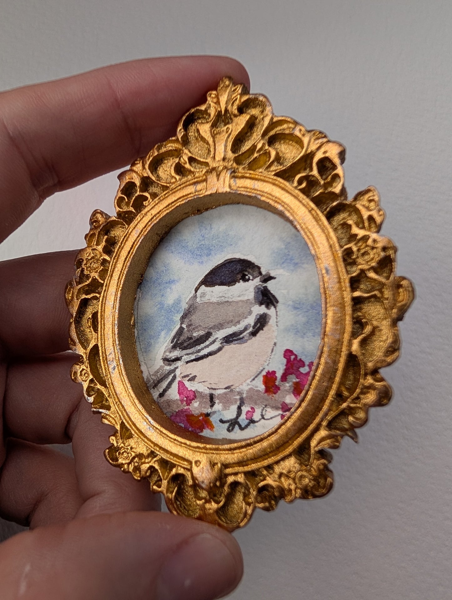 Mini Chickadee Bird Painting - Original Watercolor Art by Lora Cavallin