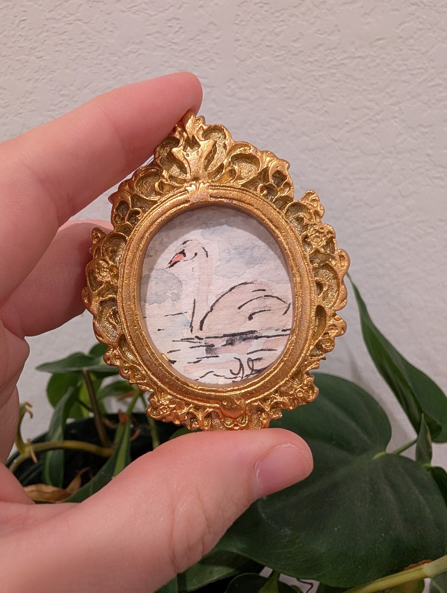 Mini Swan Painting - Original Watercolor Art by Lora Cavallin