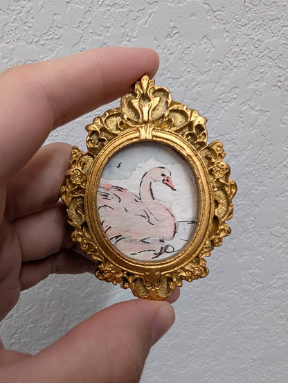 Mini Swan Painting - Original Watercolor Art by Lora Cavallin