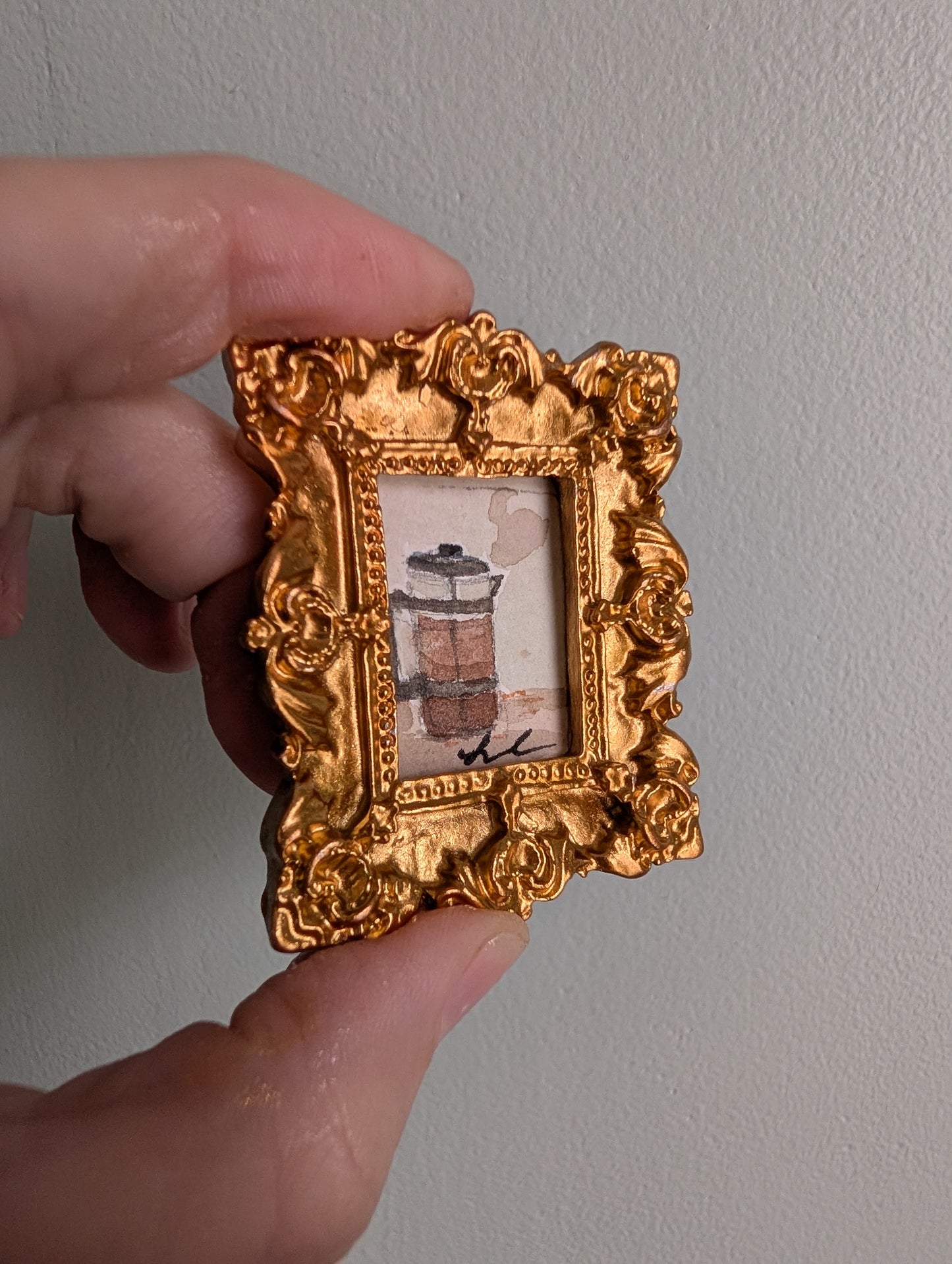 Mini French Press Coffee Maker Painting - Original Watercolor Art by Lora Cavallin