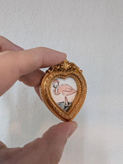 Mini Flamingo Painting - Tiny Original Watercolor Art by Lora Cavallin