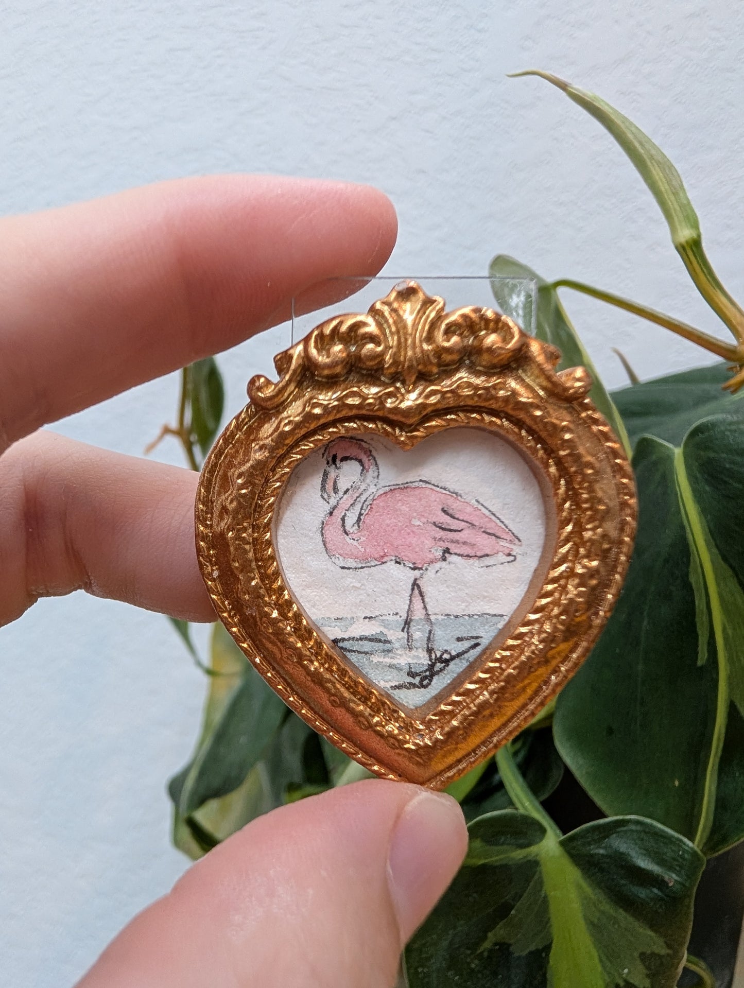 Mini Flamingo Painting - Original Watercolor Art by Lora Cavallin