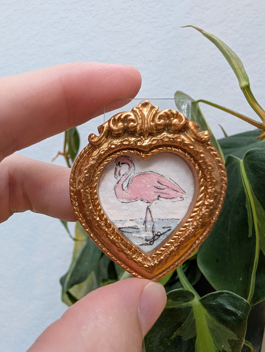 Mini Flamingo Painting - Original Watercolor Art by Lora Cavallin
