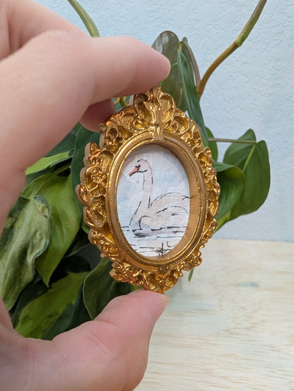 Mini Swan Painting - Original Watercolor Art by Lora Cavallin
