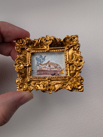 Mini Sleeping Cat Painting - Original Watercolor Art by Lora Cavallin