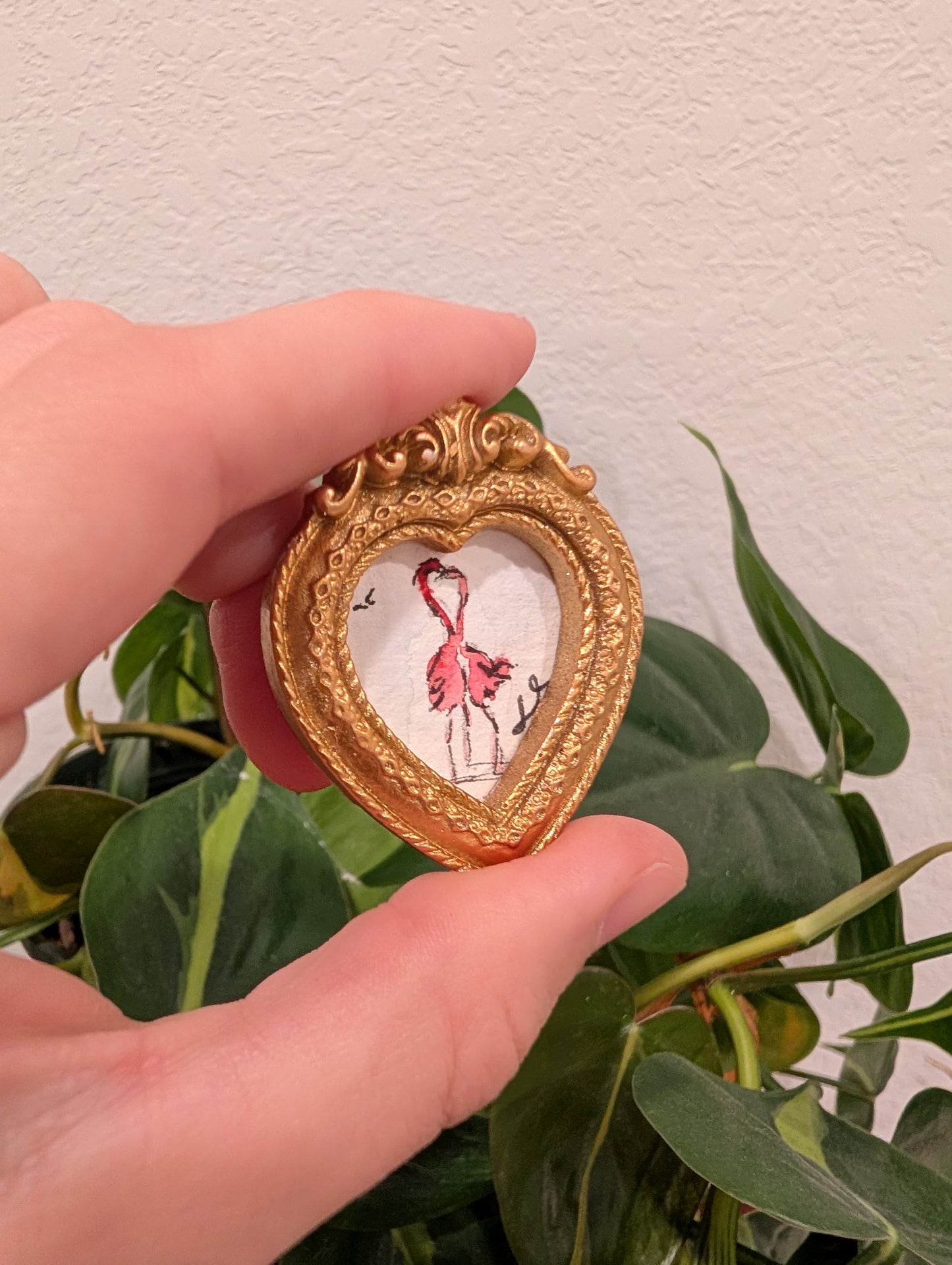 Mini Flamingos in Love Painting - Original Watercolor Art by Lora Cavallin