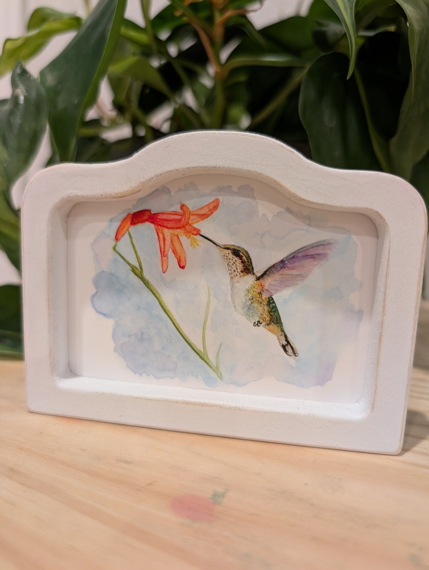 Mini Hummingbird Art Print - Wood Arch Frame - Lora Cavallin Art