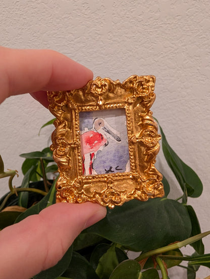 Mini Spoonbill Painting - Original Watercolor Art by Lora Cavallin