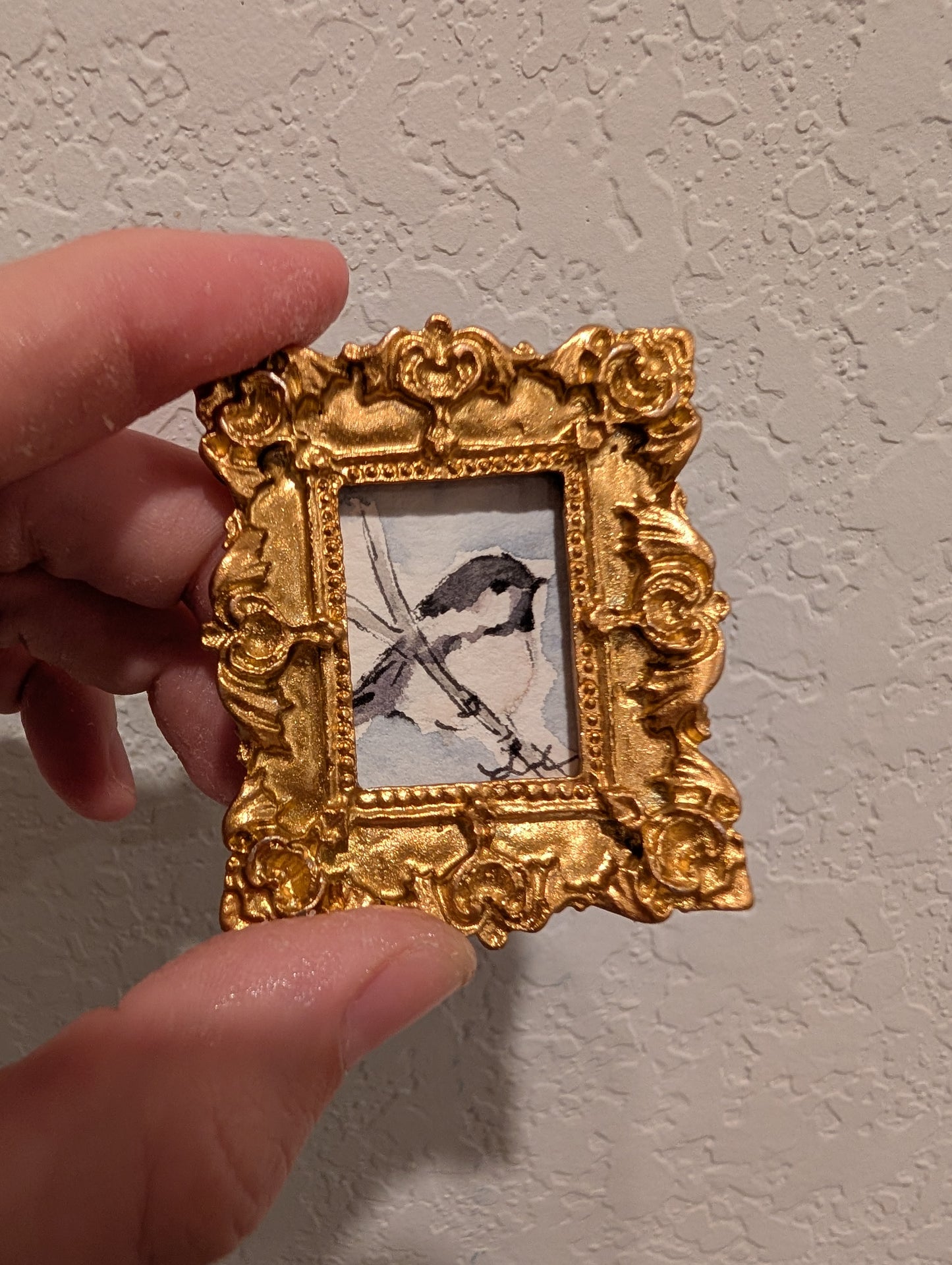 Mini Chickadee Bird Painting - Original Watercolor Art by Lora Cavallin