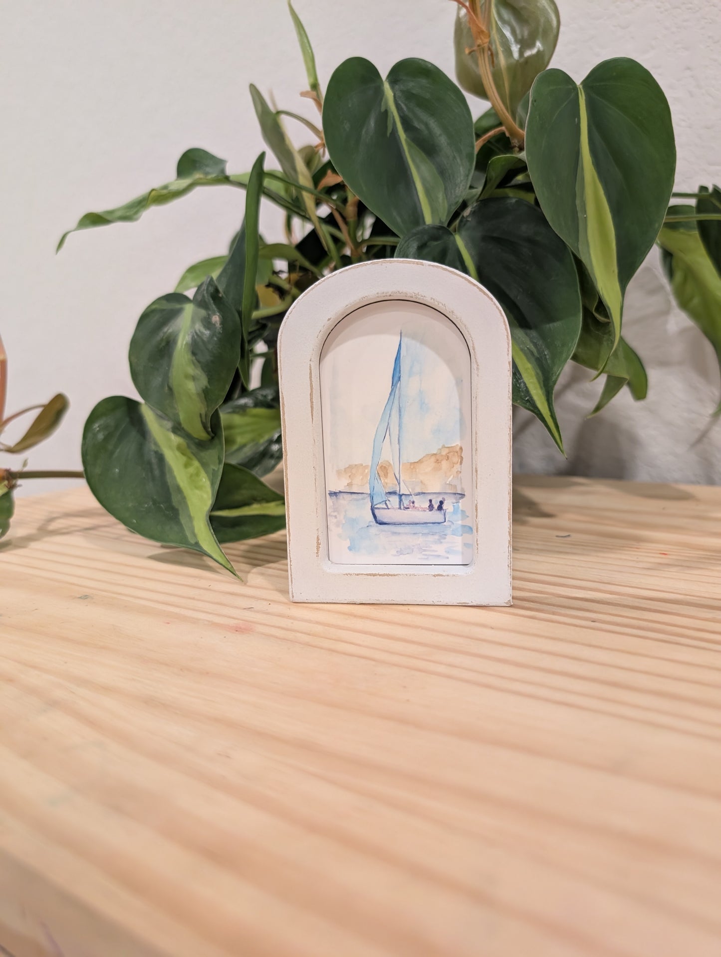 Mini Sailboat Art Print - Wood Arch Frame - Lora Cavallin Art