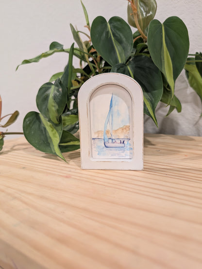 Mini Sailboat Art Print - Wood Arch Frame - Lora Cavallin Art