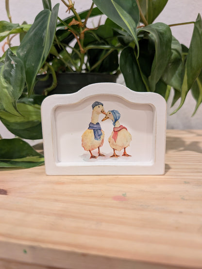 Mini Whimsical Duck Couple Art Print - Wood Arch Frame - Lora Cavallin Art